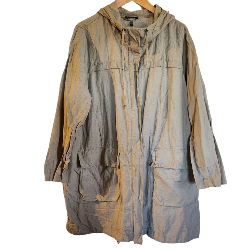 Eileen Fisher beige long-sleeve buttoned weather resistant anorak jacket
